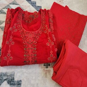 Pakistani Embroidered Shalwar Kameez 3-Piece Set Stitched Party Wear(36 Bust)